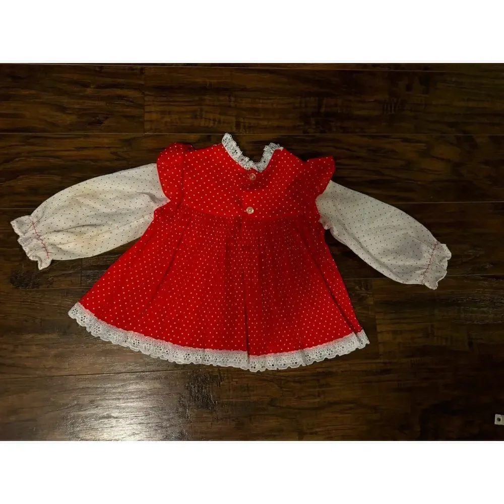 Vintage Sears Girls Dress Red White Long Sleeve Sz:4